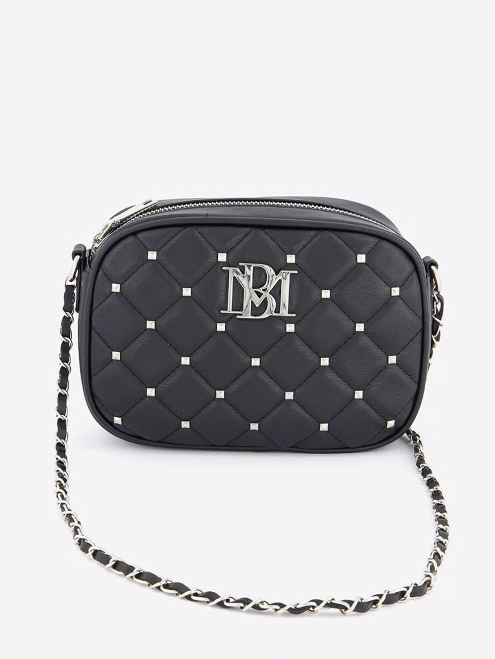 Badgley Mischka Black Quilted Crossbody Bag with Silver Studs